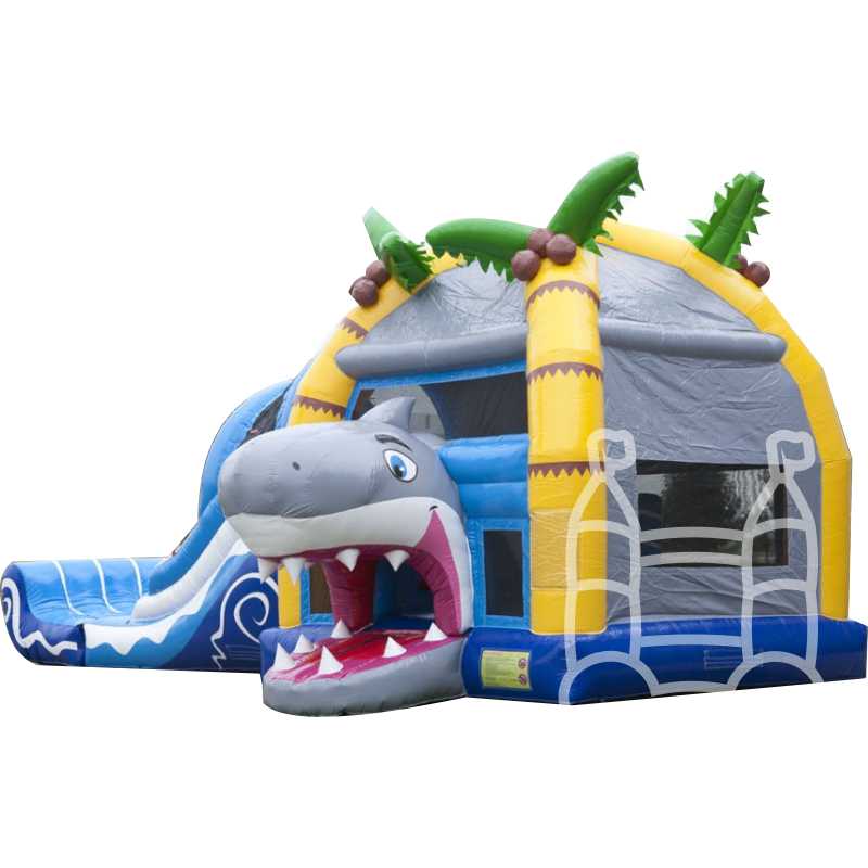 Speelkussen Haai met glijbaan 5x8m huren